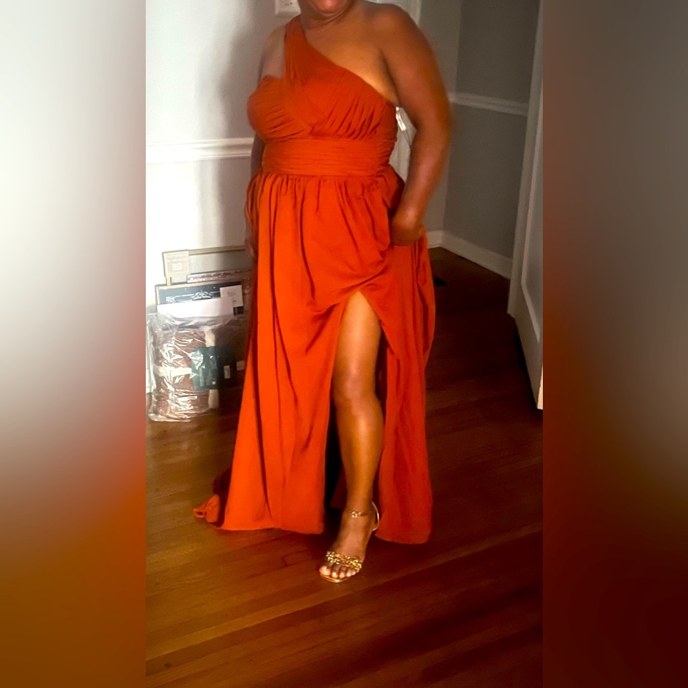 Formal gown. Burnt orange, one shoulder, size 12